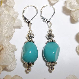 Handmade Earrings Turquoise Blue & Silver Set 4992
